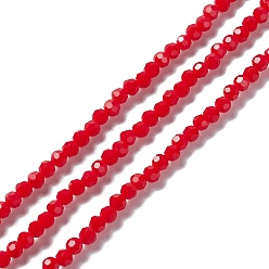 Red Faceted(32 Facets) Glass Beads Strands, Round, Red, 4mm, Hole: 1mm, about 99~107pcs/strand, 14.09~15.43''(35.8~39.2cm)