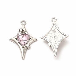 Pearl Pink Rack Plating Alloy with Glass Pendants, Star with Heart Charms, Platinum, Cadmium Free & Nickel Free & Lead Free, Pearl Pink, 30.5x19.5x5mm, Hole: 1.8mm