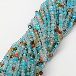 Turquoise Natural Agate Bead Strands, Dyed, Faceted, Round, Turquoise, 4mm, Hole: 0.8mm, about 90~92pcs/strand, 14 inch