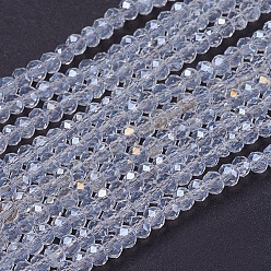 Clear Electroplate Glass Beads Strands, Full Rainbow Plated, Faceted, Rondelle, Clear, 3x2mm, Hole: 0.8mm, about 185~190pcs/strand, 14.9~17.3 inch(38~44cm)