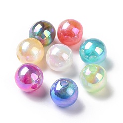 Mixed Color UV Plating Rainbow Iridescent Acrylic Beads, with Glitter Powder, Round, Mixed Color, 15mm, Hole: 3.2mm