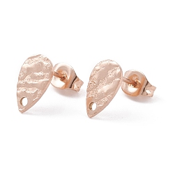 Rose Gold Ion Plating(IP) 304 Stainless Steel Stud Earring Findings, Textured Teardrop, Rose Gold, 10x6mm, Pin: 0.7mm