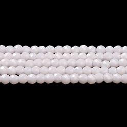Blanc Floral Brins de perles de verre imitation jade, ronde à facettes, floral blanc, 2x2mm, Trou: 0.6mm, Environ 184 pcs/chapelet, 14.49'' (36.8 cm)