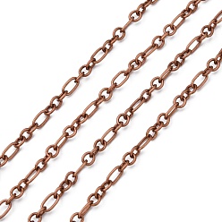 Red Copper Iron Mother-Son Chain, Unwelded,  Red Copper Color, with Spool, Size: Mother Chain: about 9mm long, 5mm wide, 0.8mm thick, Son Chain: about 5mm long, 4mm wide, 0.8mm thick, about 328.08 Feet(100m)/roll