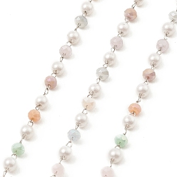 Colorido Cadenas de cuentas de perlas de imitación abs, con 304 fornituras de acero inoxidable, sin soldar, con carrete, colorido, 3 mm, aproximadamente 16.40 pies (5 m) / rollo