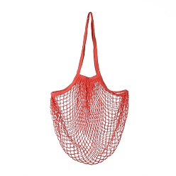 Red Portable Cotton Mesh Grocery Bags, Reusable Net Shopping Handbag, Red, 58.05cm, Bag: 35x38x1.8cm. 