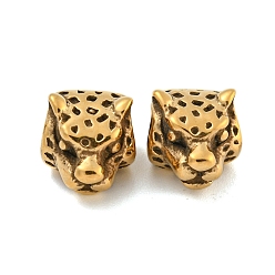 Golden Ion Plating(IP) 304 Stainless Steel European Beads, Large Hole Beads, Leopard Head, Golden, 14x10.7x9mm, Hole: 5mm