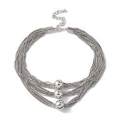 Платина Цепочки из латуни, многорядные ожерелья, тройное ожерелье из пластиковых бусин ccb для женщин, платина, 15.16 дюйм (38.5 см)