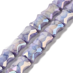 Medium Purple Electroplate Glass Beads Strands, Rainbow Plated, Faceted, Bamboo, Medium Purple, 11x8.5x5.5mm, Hole: 1.4mm, about 40pcs/strand, 16.54''(42cm)