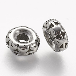 Antique Silver 304 Stainless Steel Beads, Rondelle, Antique Silver, 10x4mm, Hole: 3mm