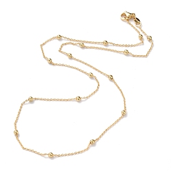 Real 18K Gold Plated Brass Cable Chain Necklaces, with Round Beads and Lobster Claw Clasps, Long-Lasting Plated, Real 18K Gold Plated, 18.1~18.50 inch(46~47cm), 1mm