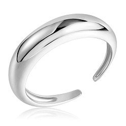 Platinum Rhodium Plated 925 Sterling Silver Plain Band Open Cuff Ring for Women, Platinum, US Size 5 1/4(15.9mm)