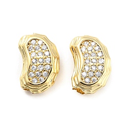 Real 18K Gold Plated Brass Beads, with Clear Cubic Zirconia, Hollow Bean Shape, Real 18K Gold Plated, 11x7.5x5mm, Hole: 2mm
