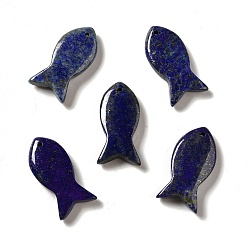 Lapis Lazuli Naturelles lapis-lazuli pendentifs, charmes de poissons, 39x20x7~7.5mm, Trou: 2.3mm