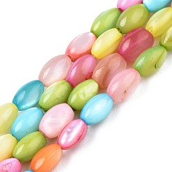 Colorful Freshwater Shell Beads Strands, Dyed, Oval, Colorful, 4~5x2.5~4mm, Hole: 0.6mm, about 77~79pcs/strand, 14.57 inch~15.16 inch(37cm~38.5cm)