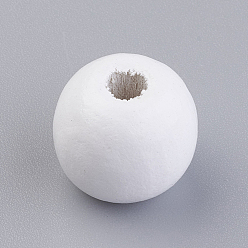 Белый Природных шарики древесины, окрашенные, круглые, 14x13 мм, Отверстие : 3.5~4.5 мм , около 680 шт / 500 г