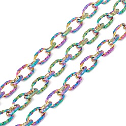 Rainbow Color Placage ionique (ip) 304 chaînes à maillons ovales torsadés en acier inoxydable, non soudée, avec bobine, couleur arc en ciel, lien: 7x11.5x1.5 mm, 6.8x8x1.5mm, environ 32.81 pieds (10 m)/rouleau