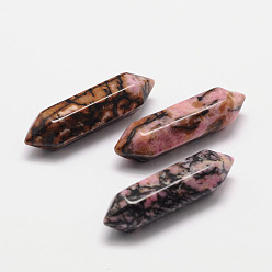 Rhodonite Perles à facettes en pierre de rhodonite naturelle, pierres de guérison, baguette magique de thérapie de méditation d'équilibrage d'énergie de reiki, point double terminé, pour création de fil enroulé pendentifs , pas de trous / non percés, 30x9x9mm