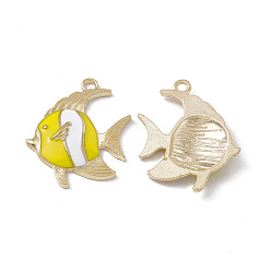 Jaune Pendentifs en émail , or et de lumière, charme de poisson, jaune, 27x25x3.5mm, Trou: 2.2mm