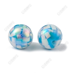 Blue Opaque Acrylic Beads, AB Color, Round, Blue, 16x15.5mm, Hole: 2.5mm