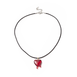 Red Resin Melting Heart Peandant Necklace with Waxed Cord for Women, Red, 17.72 inch(45cm)