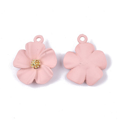 Pink Spray Painted Alloy Pendants, Flower, Pink, 23.5x19.5x6mm, Hole: 1.8mm