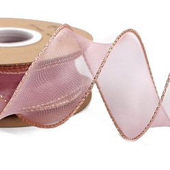 Бледно-фиолетовый Красный Полиэстер органза лента, для упаковки подарков, изготовление галстука-бабочки, плоский, бледно-фиолетовый красный, 1-5/8 дюйм (40 мм), около 9.84 ярдов (9 м) / рулон