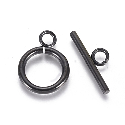 Electrophoresis Black 304 Stainless Steel Toggle Clasps, Ring, Electrophoresis Black, Ring: 19x14x2mm, Bar: 20x7x2mm, Hole: 3mm