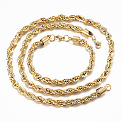 Golden 304 Stainless Steel Chain Necklaces and Bracelets Jewelry Sets, with Lobster Claw Clasps, Golden, 25.59 inch(65cm), 220mm