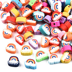 Mixed Color Handmade Polymer Clay Beads, Rainbow, Mixed Color, 6~9x8~11x4mm, Hole: 1.6mm