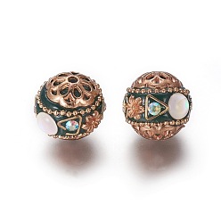 Gris Ardoise Foncé Perles Indonésiennes manuelles, avec strass et les accessoires en laiton, ronde, or et de lumière, gris ardoise foncé, 16.5~18.3x16x16.5mm, Trou: 1.8mm