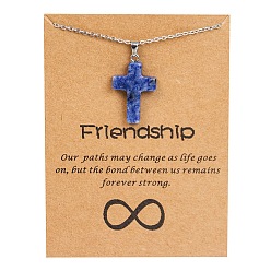 Blue Spot Jasper Natural Blue Spot Jasper Cross Pendant Necklace with Stainless Steel Cable Chains, 17.72 inch(45cm)