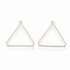 Real Platinum Plated Brass Pendants, Triangle, Nickel Free, Real Platinum Plated, 18x16x1mm, Hole: 0.5mm