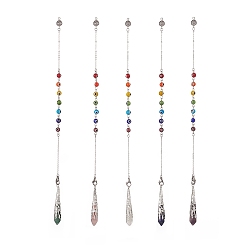 Mixed Stone Mixed Natural Gemstone Pointed Drowsing Pendulums, with Chakra Evil Eye Lampwork Bead & 304 Stainless Steel Findings, Bullet Charm, 272~275mm