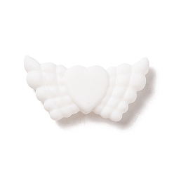 White Silicone Focal Beads, Heart with Wing, White, 19x38x8mm, Hole: 3mm