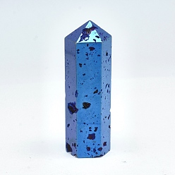 Plaqué Bleu Galvanoplastie naturelle géode druzy quartz affichage de la maison décorations, hexagone, bleu plaqué, 62~71x23~24mm