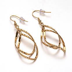 Golden Twist Horse Eye 304 Stainless Steel Dangle Earrings, Hypoallergenic Earrings, Golden, 63x20x5mm, Pin: 1x0.8mm