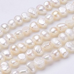 Seashell Color Natural Cultured Freshwater Pearl Beads Strands, Nuggets, Seashell Color, 7~8x6~7x5~6mm, Hole: 0.5mm, about 55~56pcs/strand, 13.39 inch(34cm)