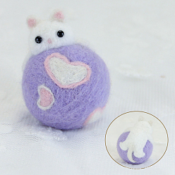 Lilac Cat with Ball Wool Felt Needle Felting Kit with Instructions, Felting Needles Felting Kits for Beginners Arts, Lilac, 116x85mm
