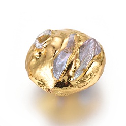 Золотой Естественный культурный жемчуг пресноводных, покрыты латунью, плоско-круглые, золотые, 26.5~28.5x25.5~28x15.5~20 мм, отверстие : 1 мм