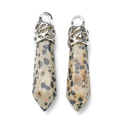 Jaspe Dalmate Balles dalmate naturel pendentifs en jaspe, avec les accessoires en alliage de tonalité de platine, 33~40x8~10mm, Trou: 3x2mm