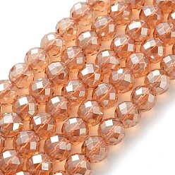 Plaqué D'or Rose Brins de perles de cristal de quartz synthétique galvanisées, facette, ronde, rose plaqué or, 6mm, Trou: 1mm, Environ 63 pcs/chapelet, 15.16''~15.28'' (38.5~38.8 cm)