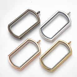 Mixed Color Alloy Magnetic Locket Big Pendants, with Glass, Rectangle, Mixed Color, 57x29x7mm, Hole: 3.5mm, Inner Measure: 43x20mm