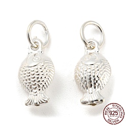 Plata 925 colgantes de plata de ley, con anillos de salto, encantos de pescado, plata, 13x6.5x4 mm, agujero: 4 mm