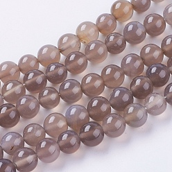 Gray Natural Agate Beads Strands, Round, Gray, 10mm, Hole: 1mm, about 38pcs/strand, 15.75 inch