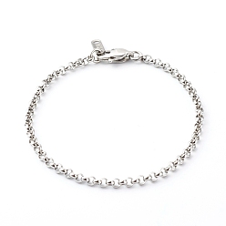 Stainless Steel Color 304 Stainless Steel Rolo Chain Bracelets, Stainless Steel Color, 7-1/2 inch(19cm)
