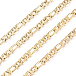Golden 304 Stainless Steel Figaro Chains, Unwelded, Golden, 7~10x4.5x1.2mm