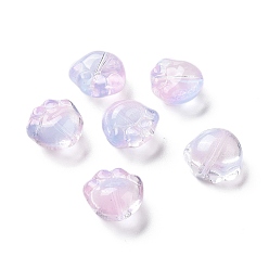 Rose Nacré Perles de verre peintes par pulvérisation transparent, impression de patte de chat, perle rose, 11x12x8.5mm, Trou: 1.2mm