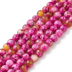 Hot Pink Natural Fire Crackle Agate Bead Strands, Round, Grade A, Faceted, Dyed & Heated, Hot Pink, 6mm, Hole: 1mm, about 61pcs/strand, 15 inch