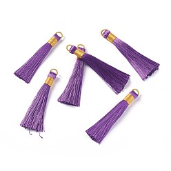 Темно-Фиолетовый Нейлоновые кисточки большие подвески, с железной фурнитурой, золотые, темно-фиолетовый, 80x8.5 мм, отверстие : 5x6.5 мм